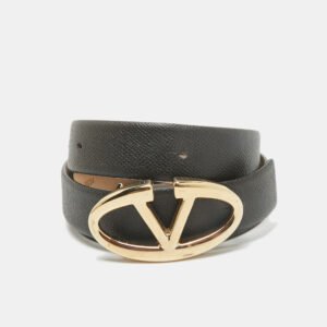 Valentino Black Leather VLogo Buckle Belt 85CM