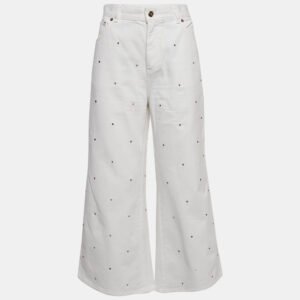 Valentino White Studded Denim Wide Leg Jeans L Waist 31"