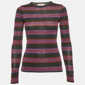 Valentino Purple/Black Striped Lurex Knit Jumper M