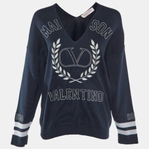 Chanel Black Camelia Cashmere Knit Crew Neck Sweater L