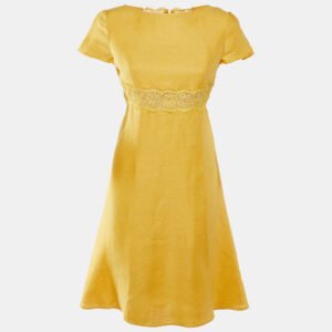 Valentino Yellow Linen & Lace Midi Dress L