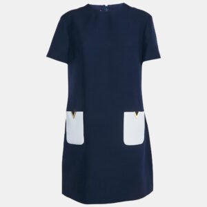 Valentino Navy Blue Wool Blend Pocket Detail Mini Dress L