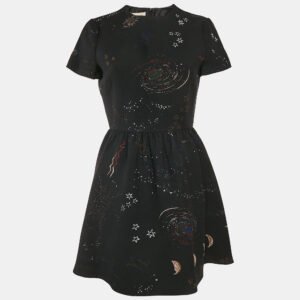 Valentino Black Cosmo Print Wool Blend Mini Dress M