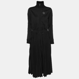 Valentino Black Polyester Pleated Midi Dress M