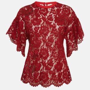Valentino Red Butterfly Applique Lace Sheer Top S