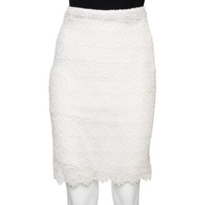 Valentino Off-White Guipure Lace Knee Length Skirt M