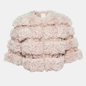 Valentino Light Pink Fur & Lace Short Sleeve Crop Jacket S