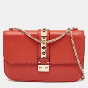 Valentino Red Leather Large Glam Lock Flap Bag