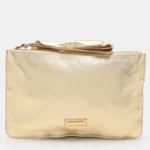 Valentino Gold Leather Wristlet Clutch
