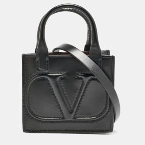 Valentino Black Leather Mini VLogo Walk Tote