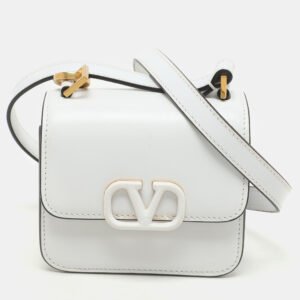 Valentino White Leather Micro V Sling Crossbody Bag