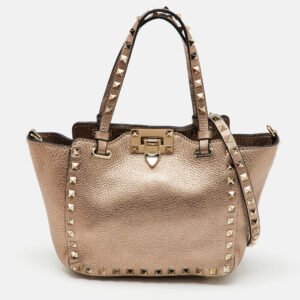 Valentino Gold Leather Mini Rockstud Trapeze Tote