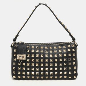 luxury-women-valentino-used-handbags-p1145780-009 Valentino Black Leather Rockstud Shoulder Bag