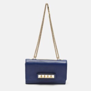 Valentino Blue Leather Va Va Voom Chain Clutch