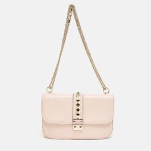 luxury-women-valentino-used-handbags-p1155008-017 Valentino Pink Leather Medium Glam Lock Shoulder Bag
