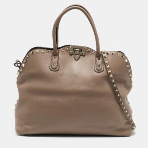 Valentino Beige Leather Rockstud Dome Satchel