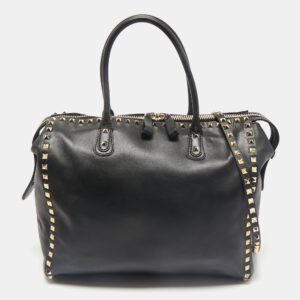 valentino black leather rockstud zip satchel
