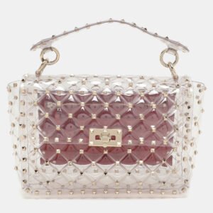 Valentino Clear/Red PVC Medium Rockstud Spike Top Handle Bag