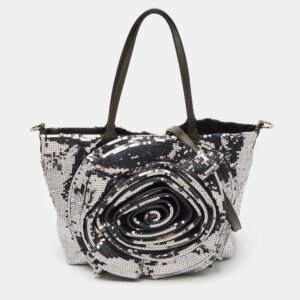 Valentino Silver/Grey Sequins Rose Petal Shopper Tote