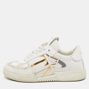 Valentino White/Grey Leather and Suede VL7N Lace Up Sneakers Size 37.5