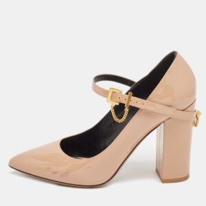 Valentino Beige Patent Leather Mary Jane Block Heel Pumps Size 38