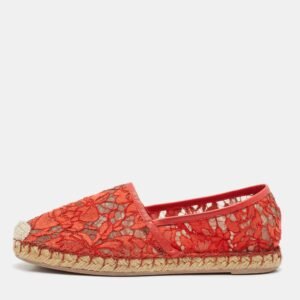 Valentino Red Lace and Leather Espadrille Flats Size 37