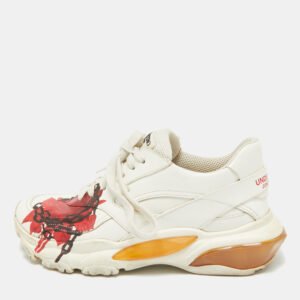 Valentino x Undercover White Leather Chain Rose Print Bounce Sneakers Size 36