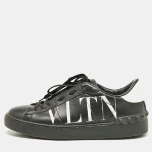 Valentino Black/White Leather VLTN Rockstud Low Top Sneakers Size 38.5