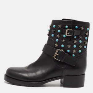 Valentino Black Leather Rockstud Biker Boots Size 37.5