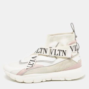 Valentino Multicolor Knit Fabric And Leather VLTN High Top Sneakers Size 39