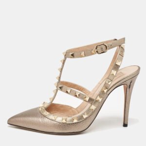 luxury-women-valentino-used-shoes-p1141047-009 Valentino Metallic Leather Rockstud Caged Pumps Size 37.5