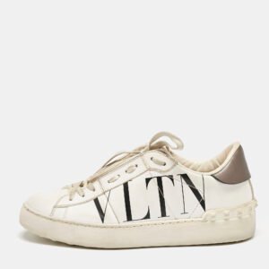 Valentino White Leather Rockstud Low Top Sneakers Size 37