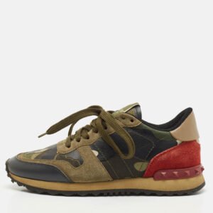 Valentino Multicolor Leather and Suede Rockrunner Low Top Sneakers Size 37