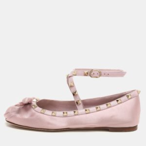 Valentino Pink Satin and Rockstud Ankle Strap Ballet Flats  Size 36.5