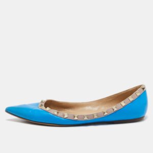Valentino Blue Leather Rockstud Ballet Flats Size 39