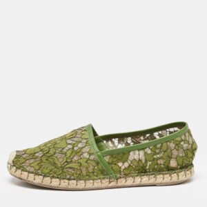 Valentino Green Floral Lace and Mesh Espadrille Flats Size 38