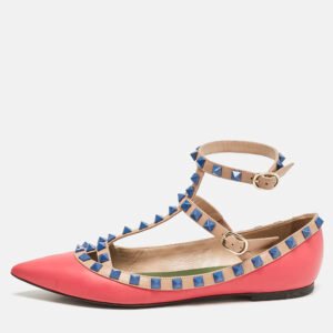 Valentino Pink/Beige Leather Rockstud Cage Ballet Flats Size 36.5