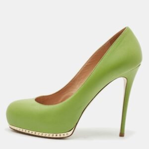 Valentino Green Leather Rockstud Platform Pumps Size 37