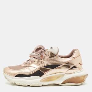Valentino Rose Gold Leather and Mesh Bounce Sneakers Size 40