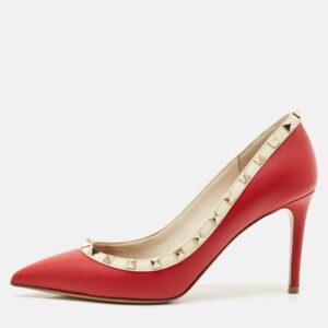 Valentino Red/White Leather Rockstud Pumps Size 38.5