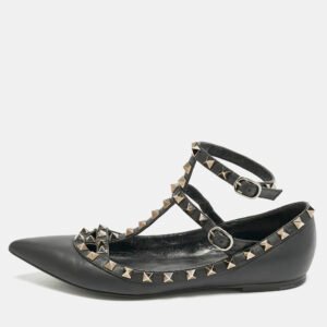 Valentino Black Leather Rockstud Ballet Flats Size 36