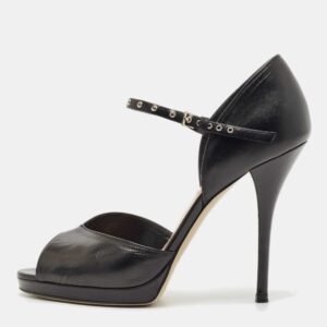 Valentino Black Leather Peep Toe Ankle Strap Sandals Size 36.5