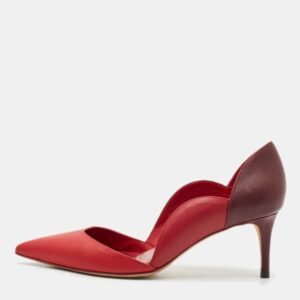 Valentino Red/Burgundy Leather Scalloped Pointed Toe Pumps Size 36