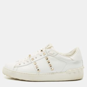 Valentino White Leather Rockstud Untitled Low Top Sneakers Size 39