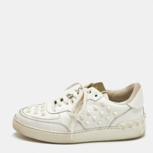 Valentino White Leather Rockstud Low Top Sneakers Size 39.5