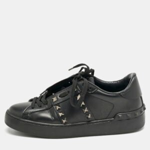 Valentino Black Leather Rockstud Low Top Sneakers Size 36