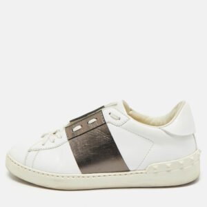 Valentino White/Bronze Leather Open For A Change Rockstud Sneakers Size 39