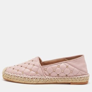 valentino light pink quilted leather rockstud slip on espadrille flats size 36