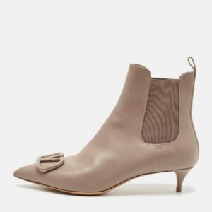 Valentino Dusty Pink Leather Vlogo Pointed Toe Ankle Boots Size 37