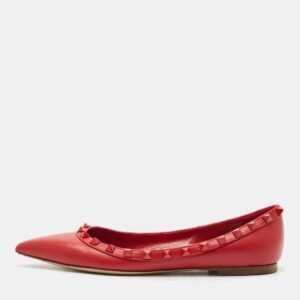 Valentino Red Leather Rockstud Ballet Flats Size 37
